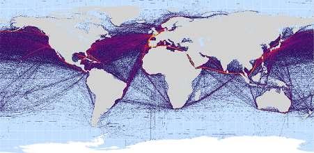 World shipping traces for cargo vessels Displacing