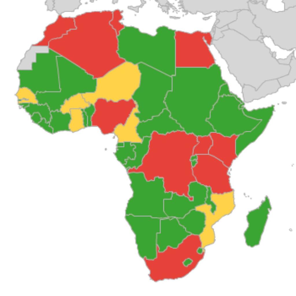 Overview Below the headlines Red = High; Yellow = Medium; Green = Low DRC and Uganda (152 MHz) only high in capitals Same is true for Medium countries