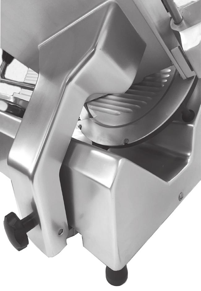 BEFORE CLEANING, SERVICING, OR REMOVING ANY PARTS always turn OFF and unplug slicer and turn slice thickness dial clockwise past zero (0) until it stops. NEVER TOUCH KNIFE.