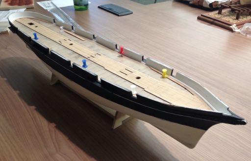 Clare Hess brought in his 1/75-scale kit model in progress of the Japanese screw steamer Kanrin Maru, which was built for the Shogun by the Dutch around 1856.