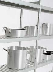 shelves made from aluminium or polyethylene, and in the AISI 304