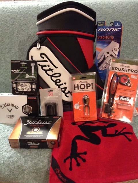 Auction Item #S29 Golfer s Refresher Basket Titleist Bag (shag bag or decor for golfer's man cave), Frogger towel, Calloway Hex and Titleist