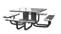 sizes for dining, etc.. A simple functional design, rugged, welded assembly. Stainless steel rectangular top and 12" round seats are fabricated from 11 gauge Type 304 stainless steel.