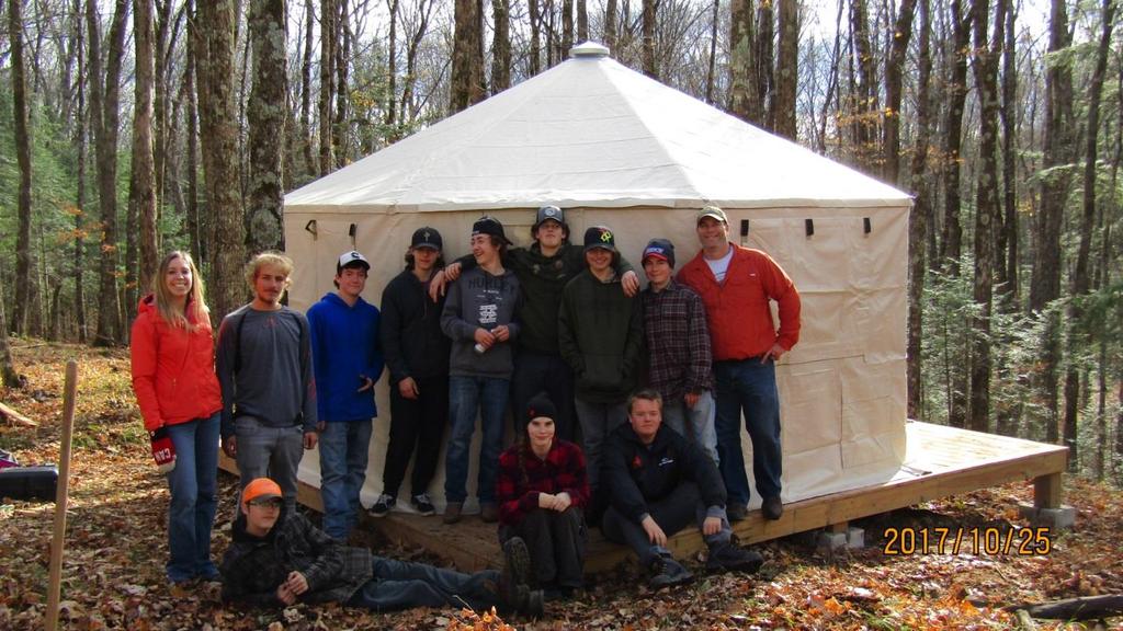 With hard work and dedication from a wonderful group of Norwood High School Outdoor students and the 3 gentlemen volunteers, the McGeachie Conservation Area now has a brand new yurt as an Outdoor