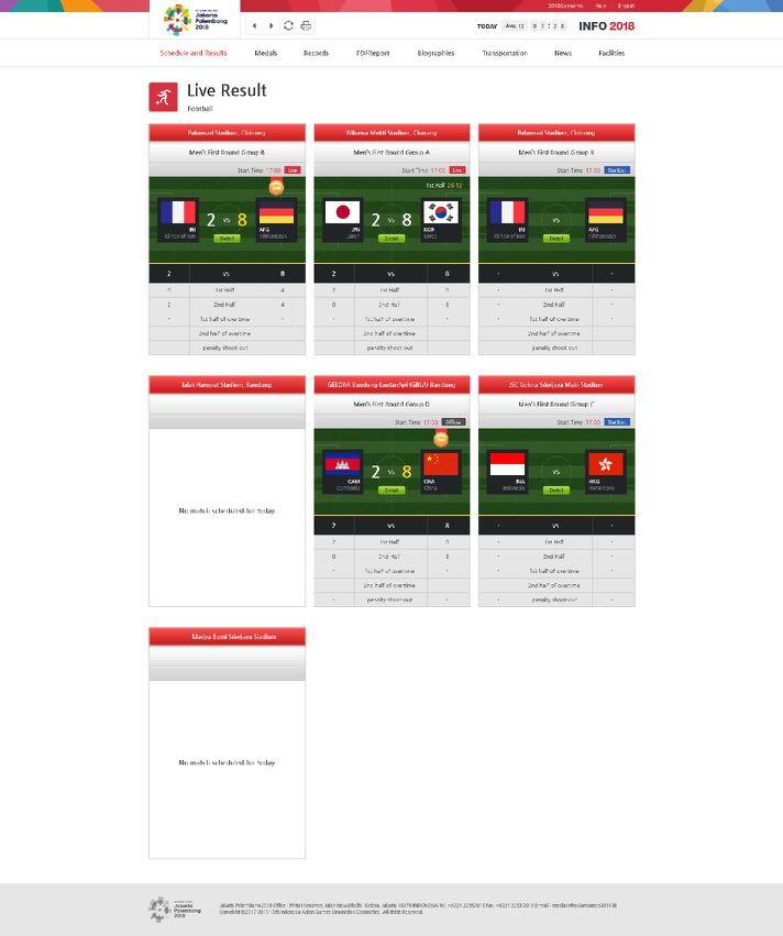 Live Result Screen - For The Sports With Multiple Locations, INFO2018 Provides Live Results For All Locations In One Screen - Sports With Multiple Location Live Result Screen Athletics