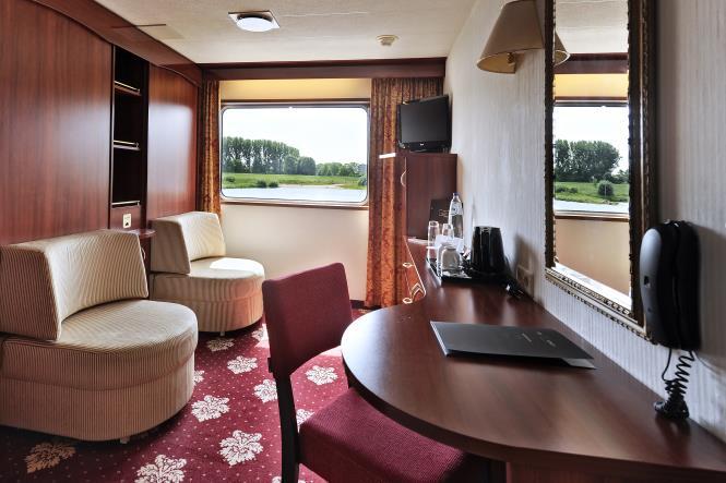 The interior of the ship was specifically designed in order to offer guests maximum space: the large reception area with an open fireplace, the impressive lounge, and the spacious restaurant all this