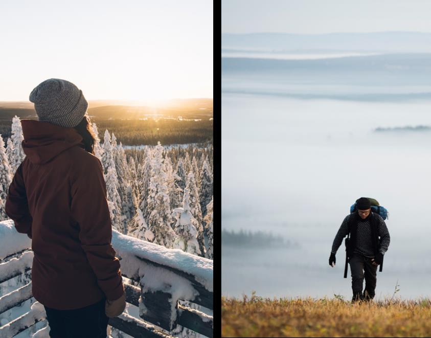 On crisp mornings in late summer, low-lying areas are shrouded in mist coloured by sunshine. In winter, there are snow-loaded forests within a short walking distance from the hotel parking area.