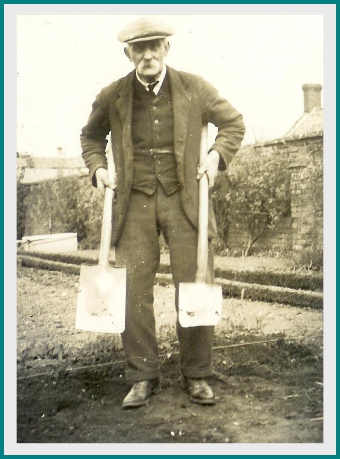 Man of the soil. like so many village men in his day. Arthur Taylor who lived at the Girdlers during the war years. His old spade speaks of many hours of labour.