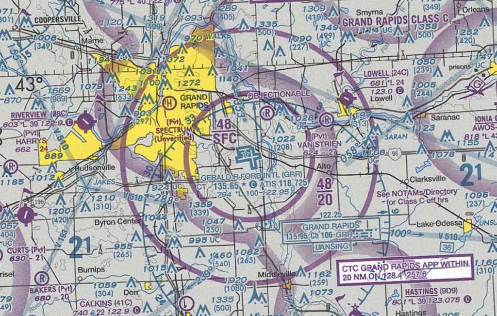 Class C Airspace - Surrounds certain medium-sized airports - Typically 10 nm radius - Generally includes two segments: - 5 nm radius core from surface to 4,000 agl - 10 nm radius shelf from 1,200 to