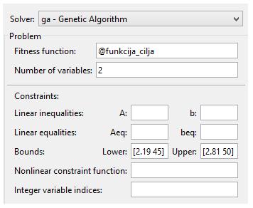 5.2.1.1. Optimiranje parametara funkcije cilja koristeći GA alat Kako bi se mogao koristiti GA optimizacijski alat, najprije je potrebno napisati m-datoteku funkcije cilja. Kod 5.