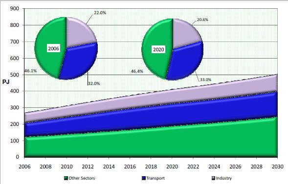 U budućnosti se očekuje povećanje potrošnje energije s prosječnom stopom rasta od 3.1% u razdoblju 2006.-2020. godine vezano uz temeljnu projekciju neposredne potrošnje energije i 2.
