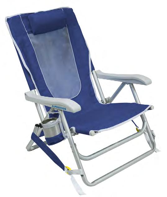 » BACKPACK BEACH CHAIR Breathable mesh backrest The Backpack Beach Chair is a 4-position aluminum/steel hybrid