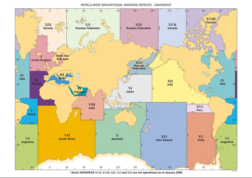 5.1 Navtex Coverage Figure 1: World-wide Navigational warning Service - NAVAREAS Australia does not broadcast