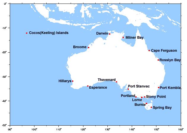 Figure 4: Australian Baseline Sea Level Monitoring Project sites 8.1.