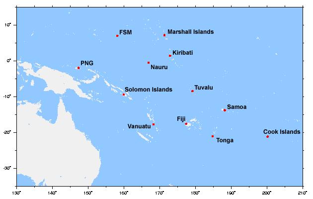 Pacific region monitoring sea level and related parameters. Locations of the Gauges are shown in Figure 5 (below).