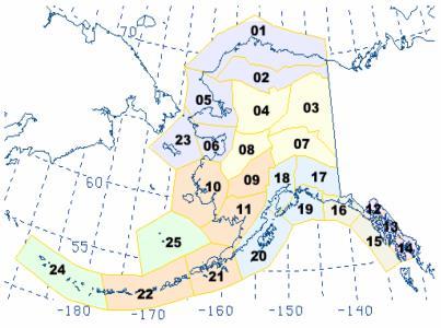 Forecast Areas The 7 Alaskan FAs are comprised of a non-overlapping subset of 25 forecast zones.