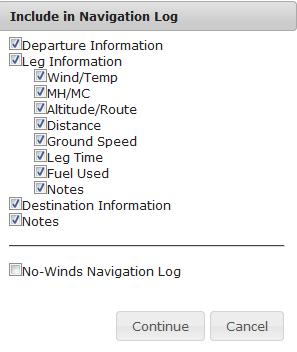 b. Include in Navigation Log Dialog The Include in Navigation Log selection dialog has various options to format the Navigation Log.