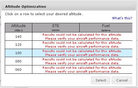There are some cases in which altitude optimization cannot figure out a solution. The following screenshot shows the message that will be displayed.
