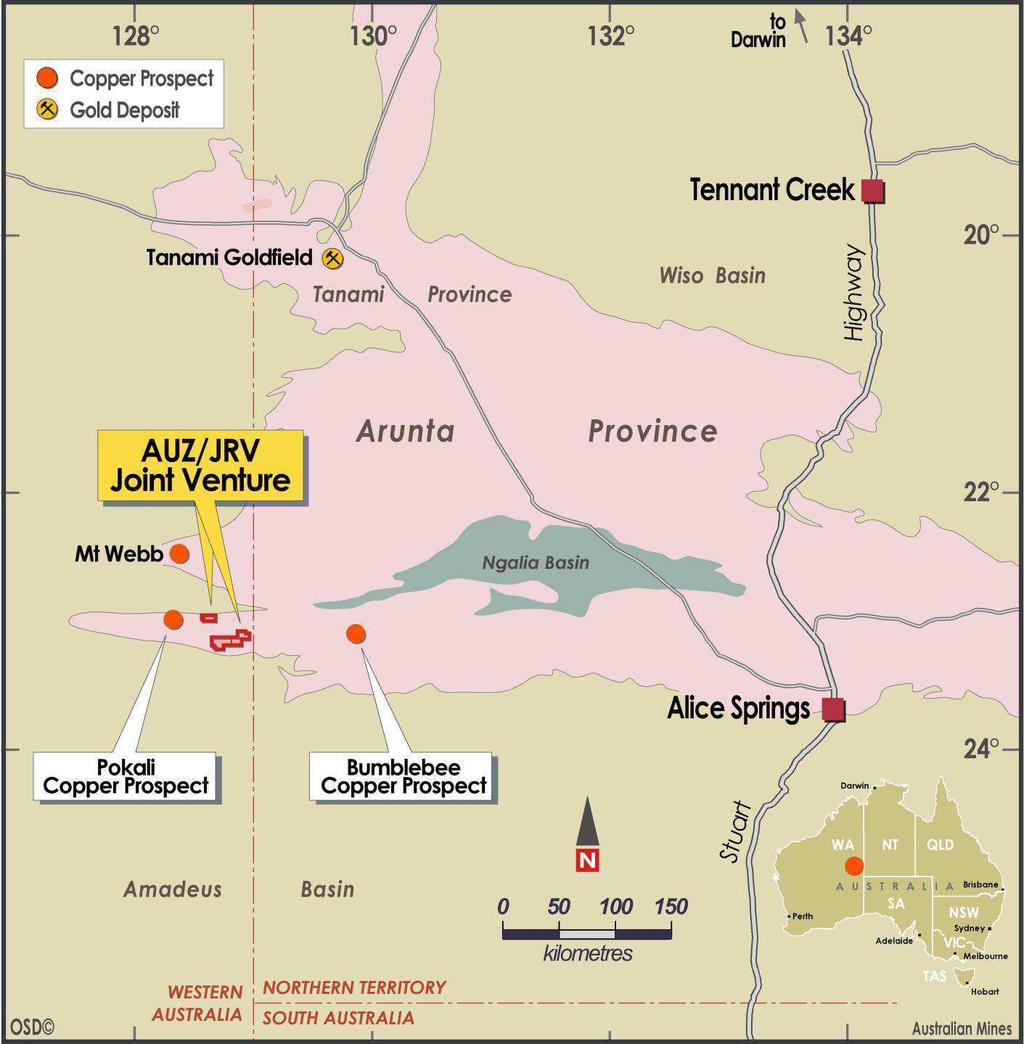 Figure 1: The Arunta West joint venture area, situated approximately 600 kilometres west of Alice Springs, covers an area of approximately 345 square kilometres in a region that is rapidly becoming