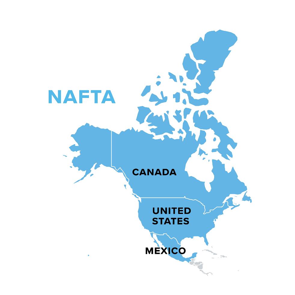 Regionalna integracija NAFTA sastoji se od triju zemalja članica koje se nalaze na sjevernoameričkom kontinentu.