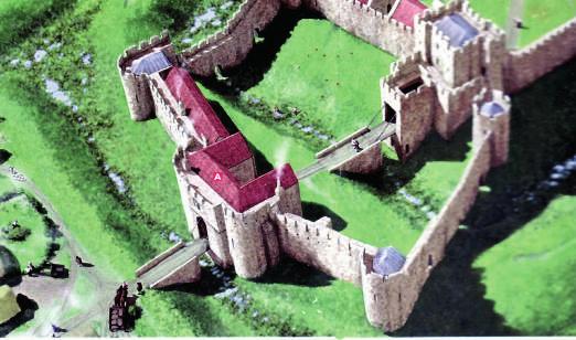 BELOW: The digitised modelling (detail) of the same section of the castle from the 2017 EH guidebook by John Kenyon, and the way all current reconstructions are handled.