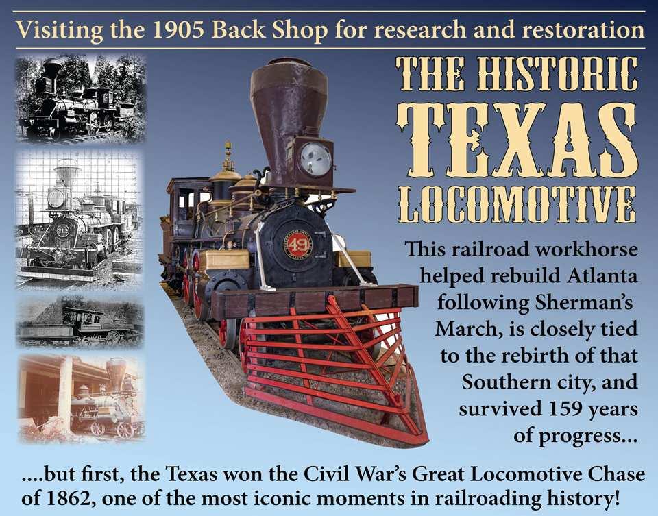 January 2016 Whistle Stop 6 The Texas Arrives at NCTM for Restoration The 1856 WESTERN ATLANTIC RAILROAD locomotive #49, the "Texas", made famous in the "Great Locomotive Chase of 1862 during the