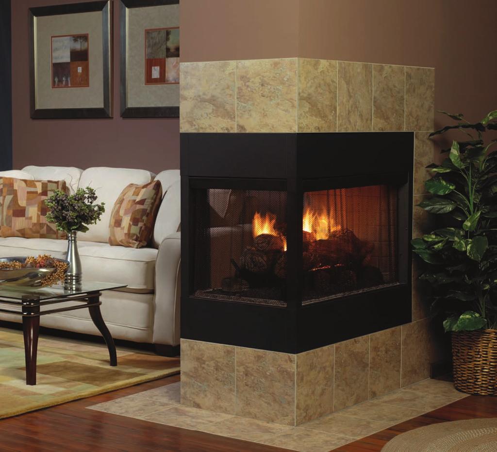 Multi-Sided Log Sets and Burners White Mountain Hearth Stone River Log Set (LSU-24SF) on a Vent-Free Slope Glaze Vista Burner. Shown in a peninsula firebox with custom tile surround.