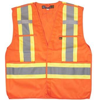 cell phone/radio and four other pockets Underarm vent panels 3-point brass button closure in front CSA Z96-15, Class 2 SVK050 S to 4XL High-visibility orange Polyester