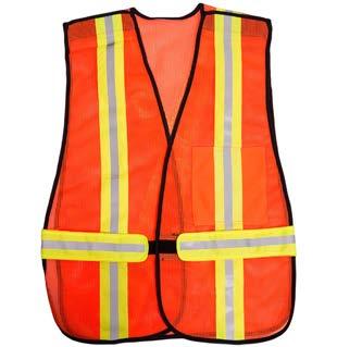 POLYESTER MESH TRAFFIC VEST WITH 2 REFLECTIVE TAPE 2 reflective tape One horizontal stripe at the front of the waist, two vertical stripes on the front and one X on the
