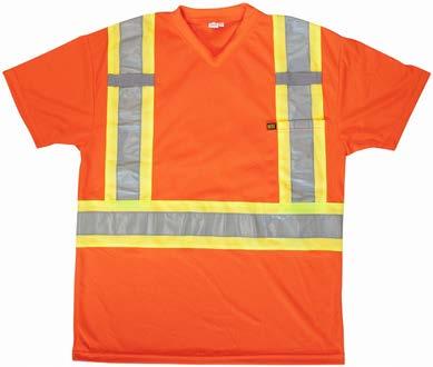 HIGH VISIBILITY T-SHIRTS AND SWEATERS POLYESTER MESH SHORT-SLEEVED V NECK T-SHIRT WITH 4 REFLECTIVE TAPE 100% polyester mesh, fine grade material, light, comfortable and highly breathable 4
