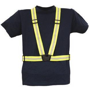 TRAFFIC SUSPENDERS 1½ REFLECTIVE TRAFFIC SASH BELT Vertical stripes on the front and X on the back Belt with front buckle closure 4 point adjustment 1½ diameter CSA
