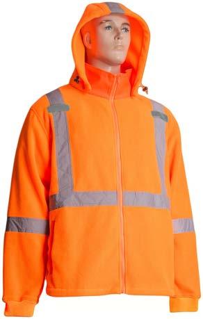 HIGH VISIBILITY FR SWEATERS FR AND ARC FLASH POLAR HIGH-VISIBILITY JACKET WITH DETACHABLE HOOD 100% polyester polar flame-retardant and arc flash fabric 2 FR reflective tape One horizontal stripe