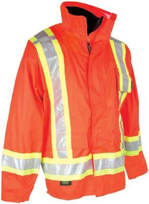 PROTECTIVE CLOTHING 3-PIECE 300D POLYESTER RAINSUIT WITH 4 REFLECTIVE TAPE Made of polyester Oxford 300D with polyurethane coating, robust and resistant to tear and abrasion High-visibility orange 4