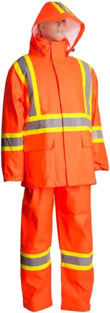 PROTECTIVE CLOTHING FR AND ARC FLASH RAINSUIT WITH 4 REFLECTIVE TAPE Jacket and pants made of polyurethane and cotton, arcflash and fire-retardant Waterproof, high-strength, heat-sealed seams 4 FR