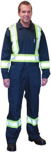 POLYESTER AND COTTON COVERALL WITH 4 REFLECTIVE TAPE Made of 65% polyester and 35% cotton offering a greater resistance to tears as well as improved comfort 4 reflective tape One horizontal stripe
