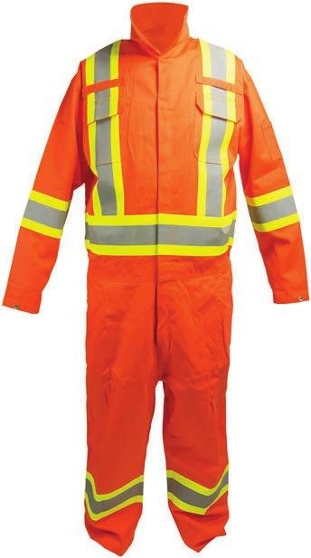 / 270 GMS) 4 FR reflective tape Gas detector pocket One horizontal stripe around the waist, two vertical stripes on the front and one X on the back Horizontal tape on legs and arms YKK zipper closure