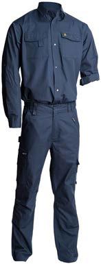 PROTECTIVE CLOTHING POLYESTER AND COTTON RIPSTOP WORK SHIRT AND PANTS 65% polyester and 35% cotton ripstop (170 gms) Light and comfortable fit, ideal for summer Elastic waistband that stretches up to
