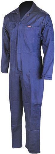 56 Navy Polyester and cotton COTTON COVERALL Made of 100% preshrunk cotton Snap closure on collar Two front pockets with flap and pencil division Two large back pockets Side openings Elastic