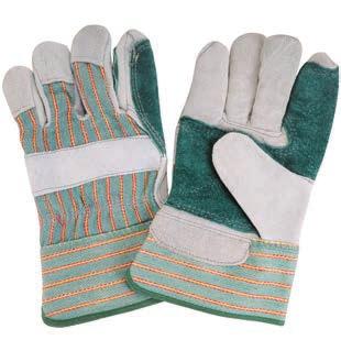 LEATHER AND COTTON GLOVES WITH LEATHER- LINED PALM Double thickness over the palm, thumb, and index finger Inside lining on palm and