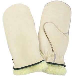 LEATHER MITTS LINED FULL-GRAIN COWHIDE MITTS Removable boa lining Elastic wrist B/C grade MMG301 M to XL Beige Full-grain
