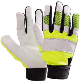 polyester mesh Elastic wrist with Velcro closure A/B Grade MKS105 S to 2XL White and Lime Goatskin leather ANTI-VIBRATION