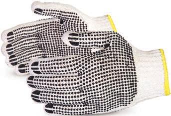 COTTON KNIT GLOVES Made of 65% polyester and 35% cotton knit PVC-dotted Elastic wrist