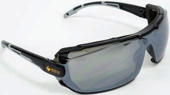 FRAME SAFETY GLASSES SKY SAFETY GLASSES Comfortable glasses, offering a very high protection surface with a base curved lens for a full side protection Ideal foam padding forms perfect seal to keep