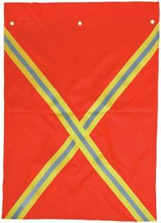 FLAGS AND ACCESSORIES NYLON FLAG WITH REFLECTIVE CROSS Made of fluorescent orange nylon 2 fluorescent lime-green and reflective silver cross on