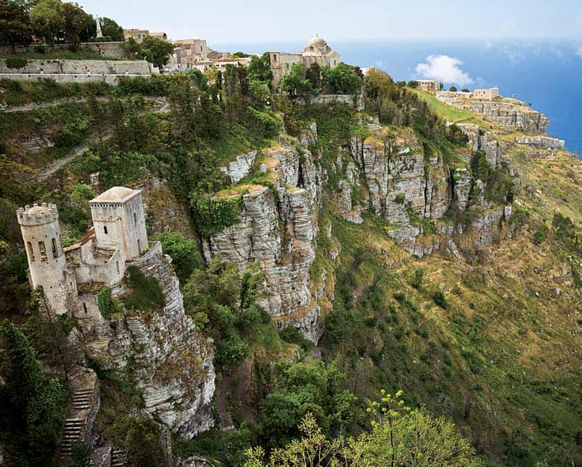 The medieval walled town of Erice is nestled in the mountains high above Trapani, offering stunning views of the sea and valley below experience the mediterraean diet On this unique voyage, we