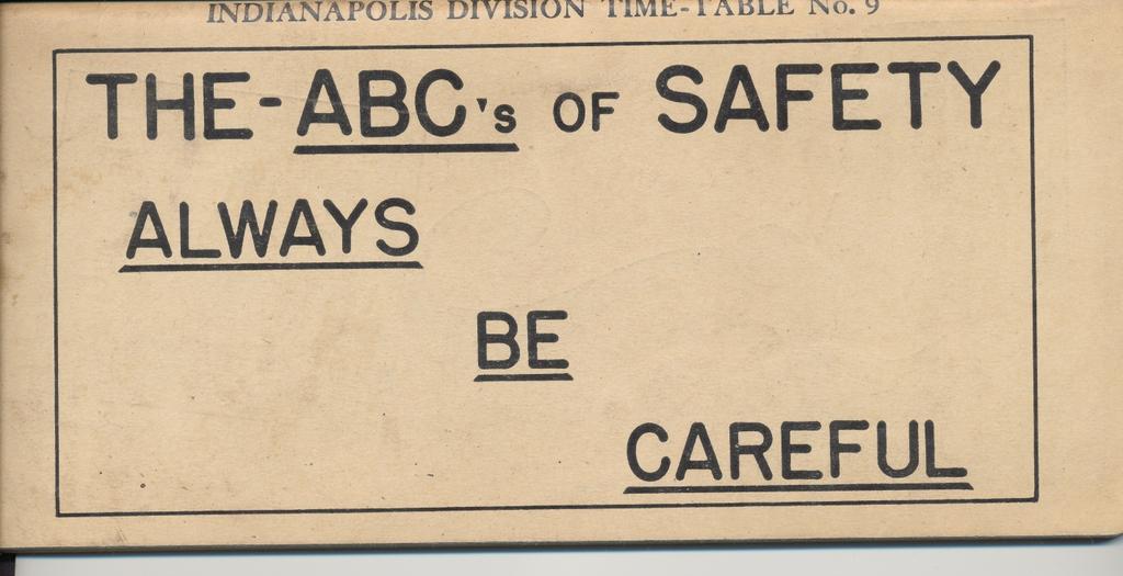 PRR Indianapolis Division Employee Time-Table No.9. Rear cover and Safety Slogan of Time-Table.