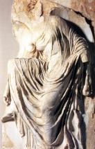 breast, presenting an offering, holding clothing) Apollo, Temple of Zeus, West Pediment, Olympia, c.