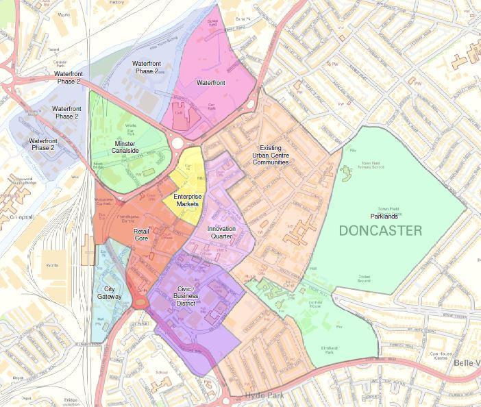 2. Doncaster Urban Centre Masterplan: Key Retail & Employment Zones The Doncaster Urban Centre Masterplan sets out dedicated development zones within the town centre as shown in figure 24.