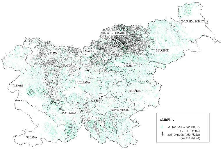 6 Slika 1: Razširjenost in lesna zaloga navadne smreke v Sloveniji, 2003 (Vir: Jurc in sod., 2003).