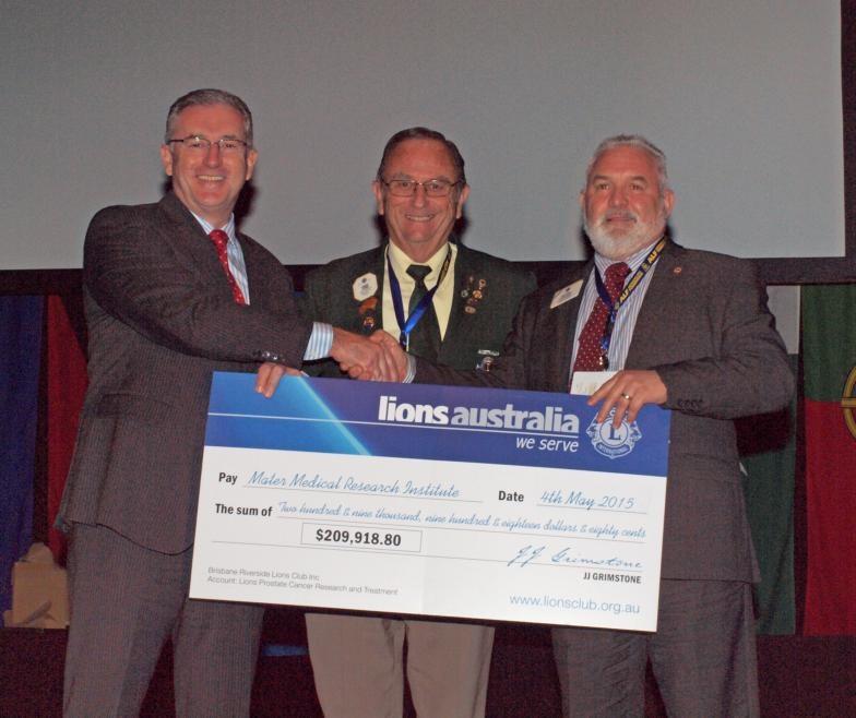 A recent donation from Lions Clubs of Australia at their annual conference in Newcastle has provided a major funding boost for Mater Research to continue its leading-edge research into prostate